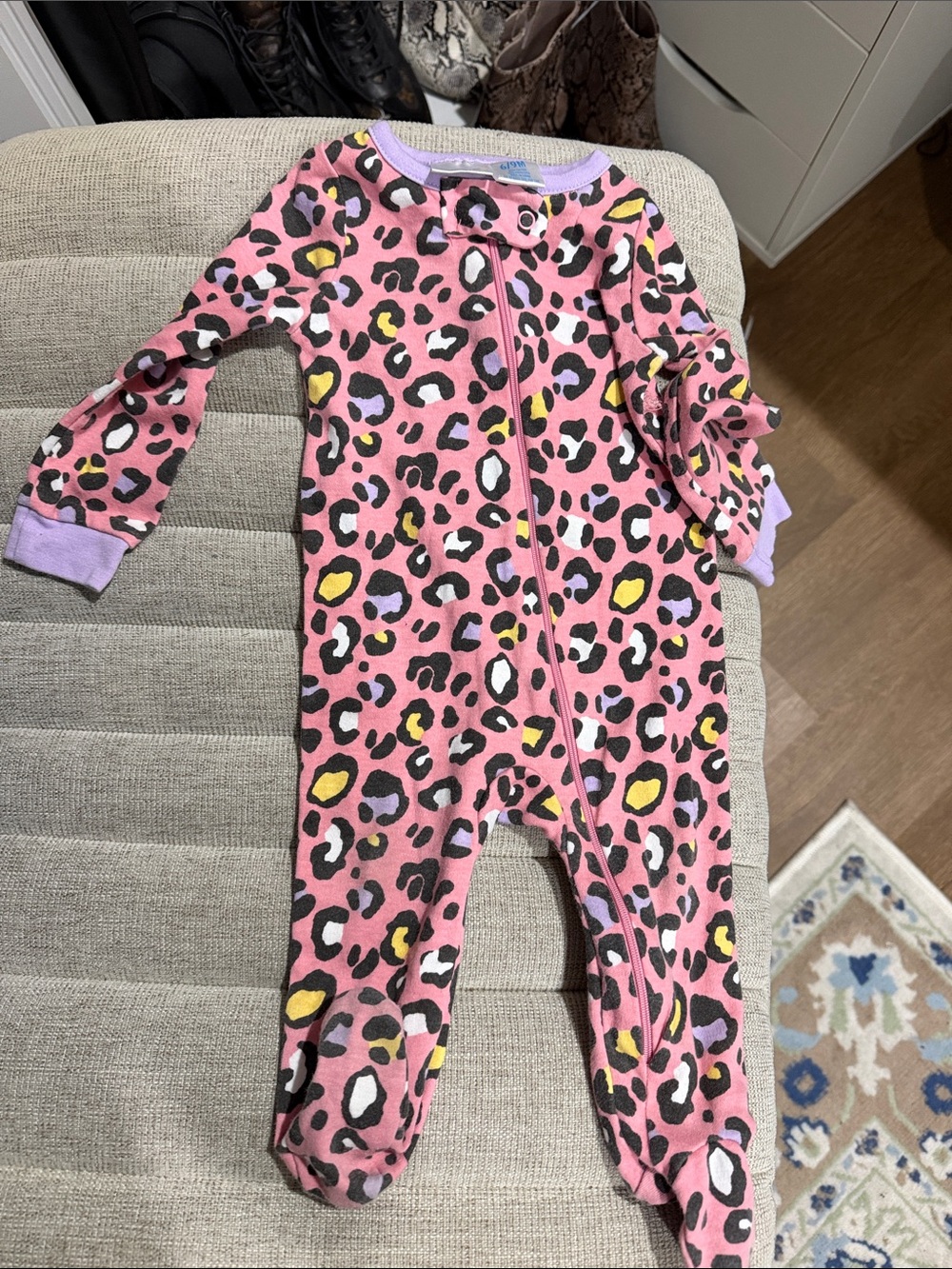 Girls Pink Leopard Print Footed One-Piece Pajamas